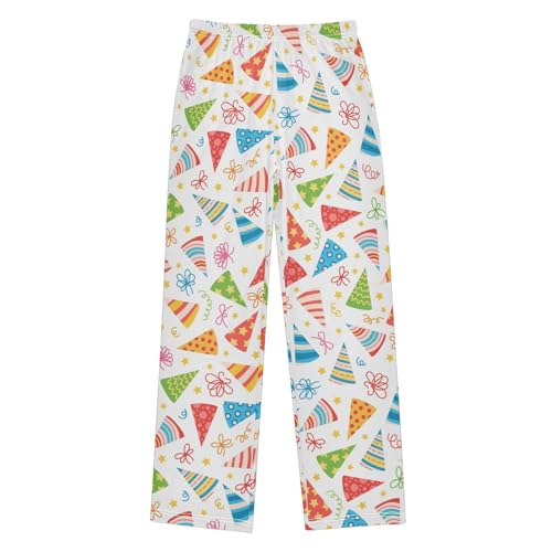 Party Hat Floral Boys Long Pants Soft Trousers Elastic Waist Kids Lounge Bottoms with Pockets S-XL