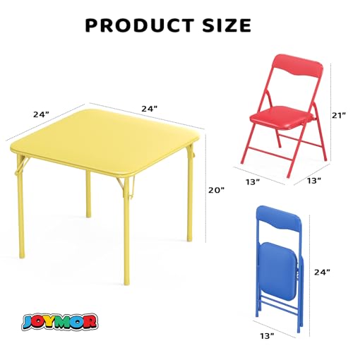 Image of JOYMOR 5-Piece Kids Folding Table and Chairs Set, Metal Frame Children's Activity Set with Easy-Fold Design, Kids Table and Chairs for Playroom & Classroom (Multicolor)