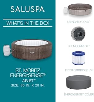 SaluSpa St Moritz AirJet 5 to 7 Person Inflatable Hot Tub Round Portable Outdoor Spa with 180 AirJets and EnergySense Energy Saving Cover