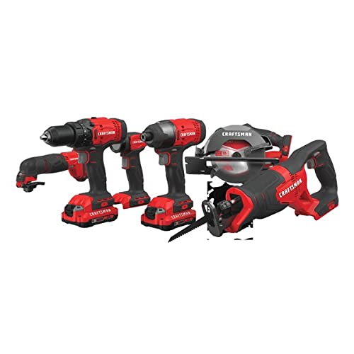 CRAFTSMAN CMCK600D2 V20 6-Tool 20-Volt Max Power Tool Combo Kit with Soft Case (Charger Included and 2-Batteries Included), missing one battery