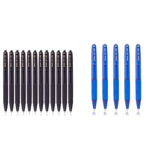 Image of Pilot - BP-1 RT 0.7mm Fine Tip Ball Pen with Soft Rubber Grip | Black Ink, Pack of 12 & BP-1 RT 0.7mm Fine Tip Ball Pen with Soft Rubber Grip | Blue Ink, Pack of 5