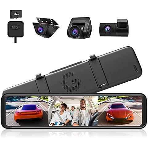 WOLFBOX 3 Channels Mirror Dash Cam, 12" IPS Touch Screen Rear View Mirror Camera with Detached Front, in-Car Camera, and Waterproof Backup Camera, Front and Rear Dash Camera with GPS & G-Sensor Cover