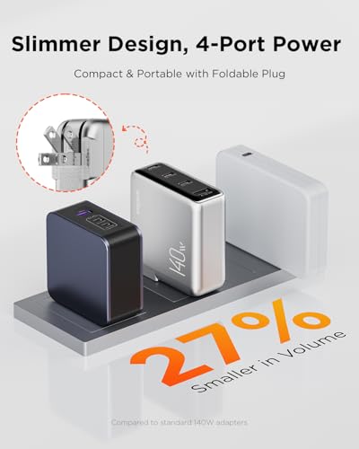 Image of 140W USB-C Charger for Laptop, wegear Slim 4-Port PD 3.1 GaN Fast Charging Block with Foldable Plug, Type‑C Wall Charger Power Adapter for MacBook Air /Pro, iPad, iPhone 17 /16, Galaxy S25 (Silver)