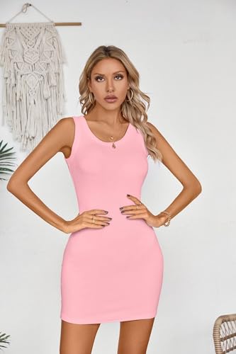 Image of VICHYIE Womens Summer Tank Dress Scoop Neck Ribbed Sleeveless Bodycon Mini Slim Fitted Pencil Dresses