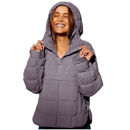 Womens Quilted Pullover Puffer Jacket Winter Warm Packable Lightweight Oversized Long Sleeve Hooded Coats with Pocket2