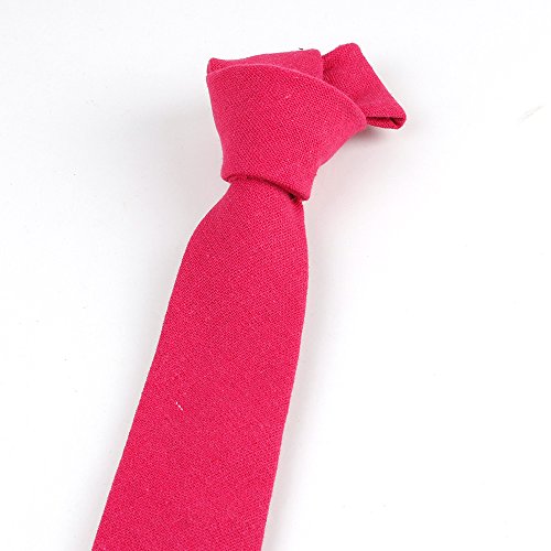 Image of Elfeves Men's Skinny Solid Color Tie Causal Cotton Linen Narrow Slim cut Necktie