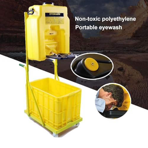 Station de lavage des yeux portable – Double pulvérisation, chariot à roulettes, 53 L pour la sécurité d'urgence dans les laboratoires, les usines chimiques, les ateliers