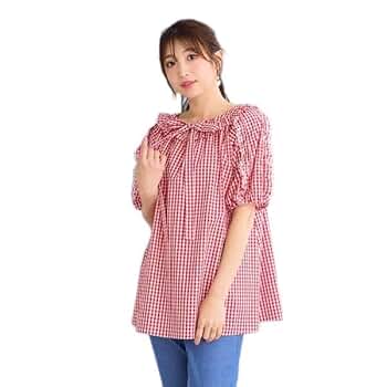 Amazon | [ローズティアラ] ネックシャーリングブラウス レッド