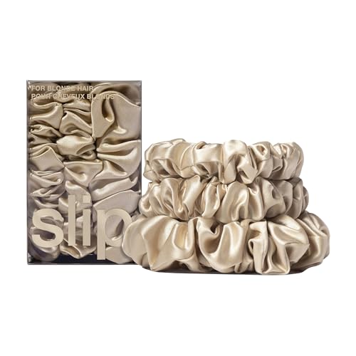 slip Back to Basics Blonde Midi & Large Scrunchie Set | Includes 2 Midi & 1 Large Pure Silk Scrunchies | 100% Mulberry Silk, Anti-Crease, Gentle on Hair, Prevents Breakage | Elegant & Durable