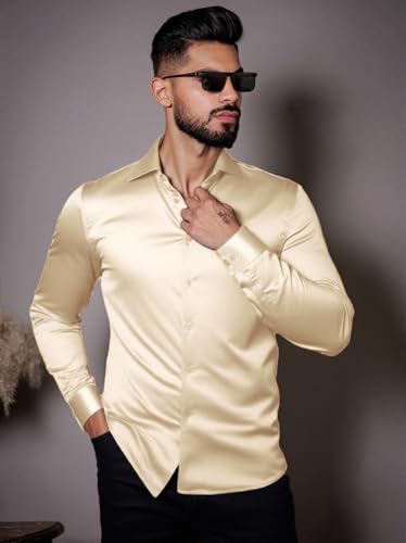 Image of IndoPrimo Men's Stylish Solid Satin Casual Shirt for Men Full Sleeve
