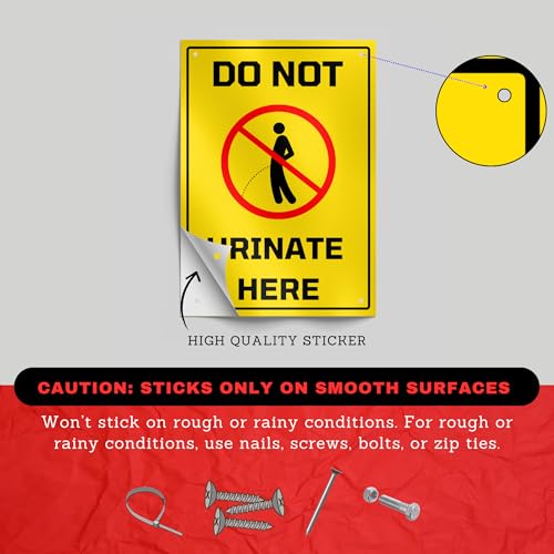 Image of Do Not Urinate Here Sign Sticker Board 20.5 x 14.5 CM | Self Adhesive with Pre-Drilled Holes | Waterproof Finish | Pack of 2 Warning Sign Boards (Do Not Urinate Here, Medium -20.5 x 14.5 CM)