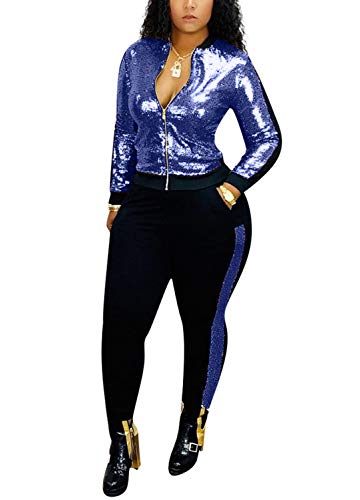 Survêtement 2 pièces à paillettes pour femmes, veste, pantalon en rondins, survêtement...