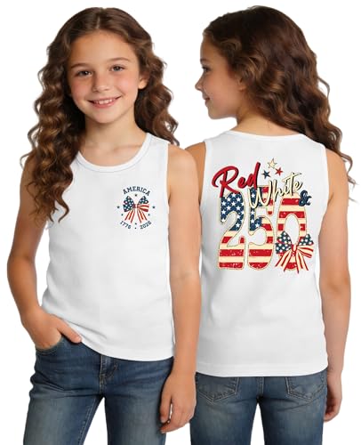Image of Ithalt Girls 4th of July Tank Top for Kids Boys USA Patriotic Shirt American Flag Tshirt Red White and Blue Sleeveless