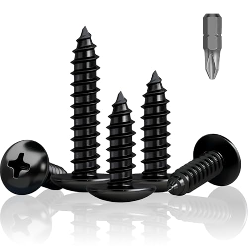 HXJDAM 170 Pcs M5 x 20mm Black Round Head Self Tapping Screws, Carbon Steel, Phillips Drive, For Wood, Sheet Metal, Plastic