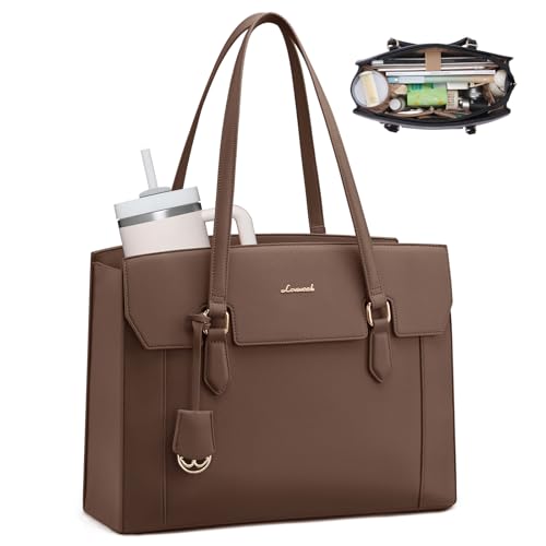 LOVEVOOK Laptop Tote Bag for Women,Computer Work Bag With Large Cup Holder,15.6 Inch Waterproof PU...