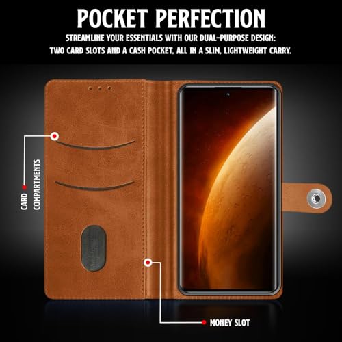 Image of WOW IMAGINE Shock Proof Flip Cover Back Case for Realme Narzo 60 PRO | 11 PRO | 11 PRO Plus 5G (Magnetic Button Flip Case | Wallet Pockets & Stand | Leather Finish | Alder Brown)