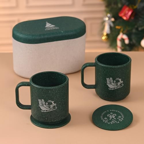Image of Eha Earth-Friendly Christmas Gifts for Friends and Family | Secret Santa Gifts | Made with Rice Husk | Printed Christmas Mug and Coasters Set of 2, Keychain & Loopac Box | 350 ml | Fern