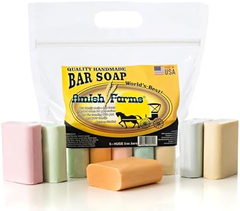 Amish Farms Soap Bar w/ All Natural Bentonite Clay | Made in USA, Vegan Moisturizing for Sensitive Skin | Women & Mens Face & Body Bar Bath Soap for Shower | Clean Scent | 5 Ounce Each (5 Bars)