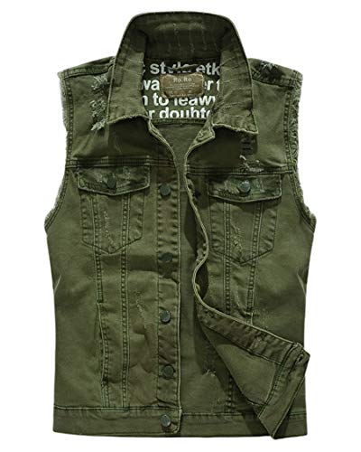 ebossy Men's Ripped Distressed Denim Vest Sleeveless Button Up Jean Vest Jacket