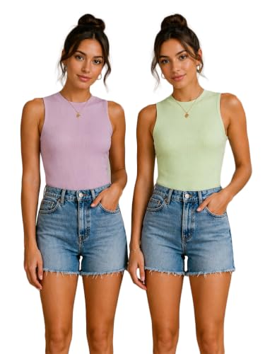 Image of Toochki Tops for Women Crop Top for Women's Tank Activewear Tee Casual Sports Cotton High Neck Camisole Pack of Two (2)
