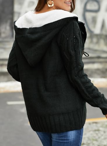 Image of Dokotoo Women's Sweaters Winter Hooded Cardigans Button Up Cable Knit Coats Jackets Outerwear with Pockets