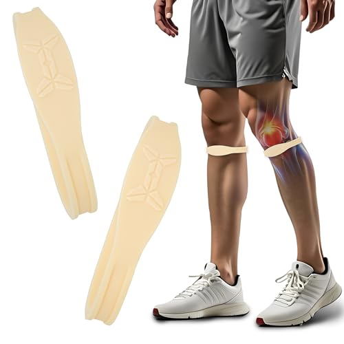 HYLER Patella Band Knee Strap for Patellar Tendon Support, Knee Brace for Pain Relief, Stabilizer for Running, Basketball, Tennis, Hiking, Flexible Silicone Knee Strap 2 Packs - Beige - Small