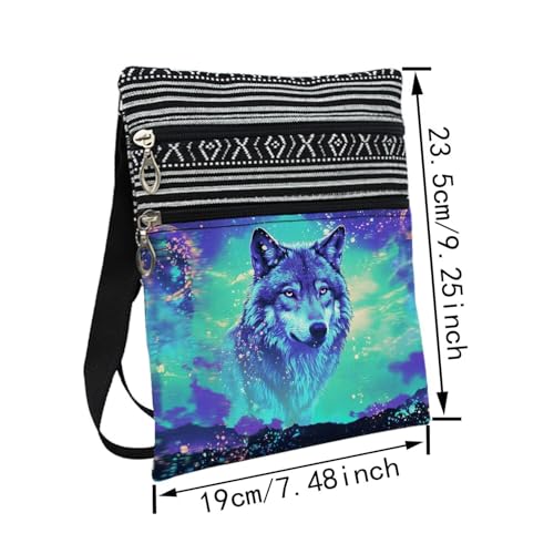 Neon Wolf Messenger Bag Small Ethnic Pattern Printed Adjustable Strap Crossbody Zipper Bag Neon Wolf Phone Bag Wallet Cute Shoulder Handbag for Women2