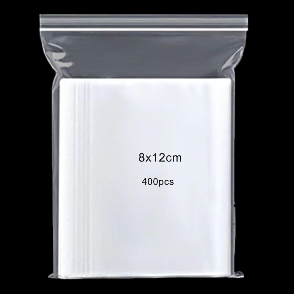 400pcs Grip Seal Bags, 8x12cm Resealable Zip Lock Clear Plastic Bags, Reusable Polythene Pouches, Sealable Storage Baggies for small items — image 1
