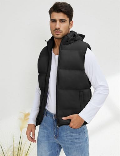 hathne Men's Winter Puffer Vest Sleeveless Warm Zipper Lightweight Jacket Vest with Removable Hood2