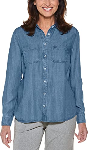 Coolibar Upf 50+ Women's Peninsula Chambray Shirt - Sun Protective (X-Small- Light Indigo Chambray) #TOP21