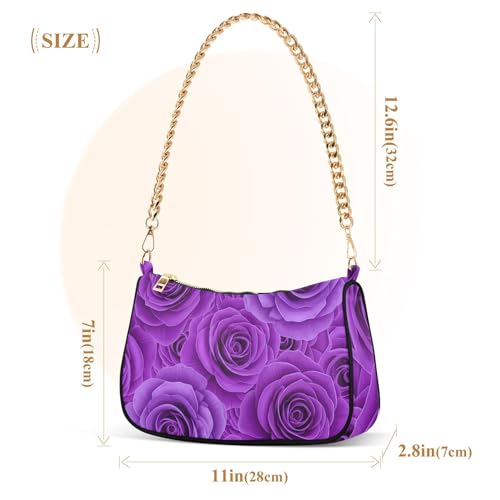Zipper Retro Formal Purse Hobo Vivid Floral Purple Flowers Tote Handbags Women Shoulder Handbag Aesthetic with Chain Strap3