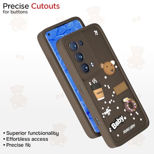 Image of Pikkme Back Cover for Oppo Reno 6 Pro Plus 5G | 3D Bear Silicone Cute & Fun Coffee Cartoon | Full Body Protection Bumper Case (Brown)