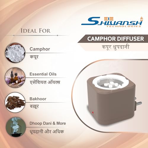 Image of Shivansh Technology Incense Holder Electric Kapoor Dani Camphor Diffuser Burner for Home | Karpuram Bakhoor Oud Aroma Oil & Dhoop Machine | Essential Oil & Fragrance Diffuser for Home (Choco Brown)