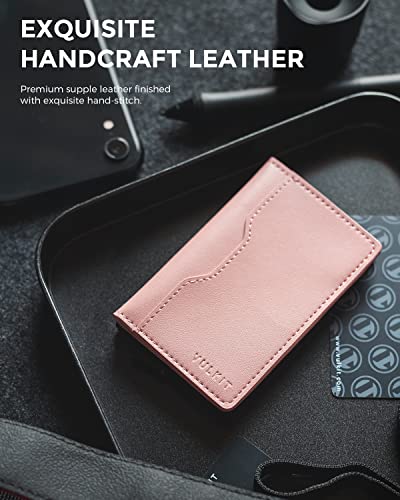 Image of VULKIT Pop up Wallet Credit Card Holder with Leather Slots RFID Blocking Metlal Bank Card Case for Men or Women(Rose)