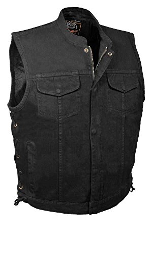 Men's Side Laces Concealed Snap Denim Club Style Vest with Hidden Zipper