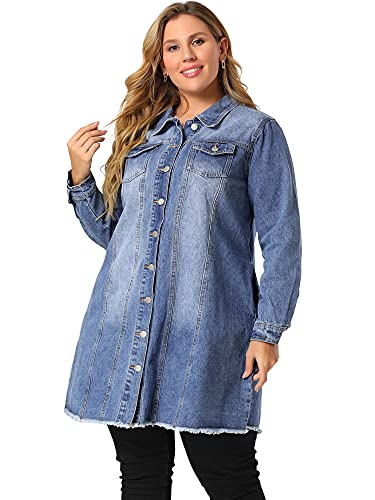 Agnes Orinda Women's Plus Size Denim Jacket Casual Long Distressed Button Up Pockets Jean Jackets4