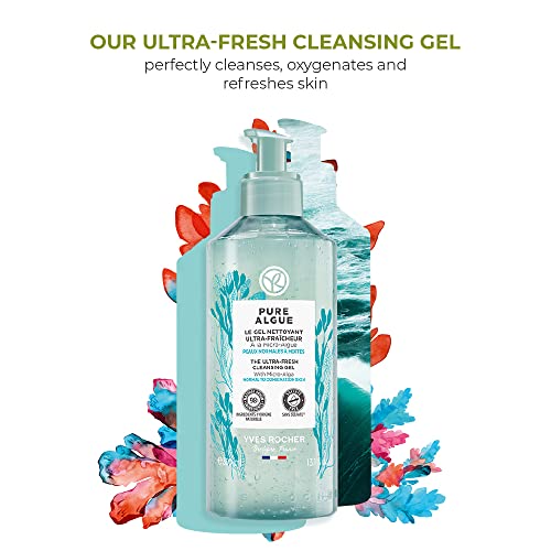 Yves Rocher Pure Algue, ultra-refreshing cleansing gel, gently removes make-up and nourishes the skin, with micro-algae, 390 ml - Image 2