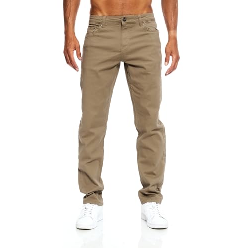 JEEL Herren-Jeans - Regular-Fit Straight-Cut - Stretch - Jeans-Hose Basic Washed 09-Camel 34W / 32L