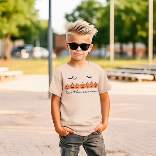 Image of Kids Boy Girl Halloween Shirts Pumpkin Face T-Shirt Spooky Tops Tis The Season Tees Short Sleeve Clothes 7-12 Years