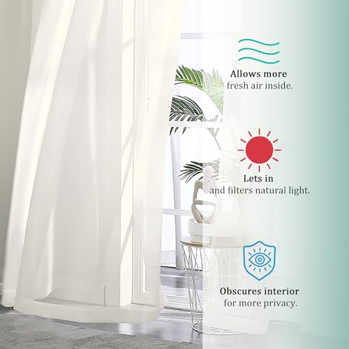 Image of OVZME Sheer Ivory Curtains 108 inch Inch Length 2 Panels Set, Light Filtering Soft Rod Pocket Voile Drapes for Living Room /Bedroom, Each 42 inch W x 108 inch L