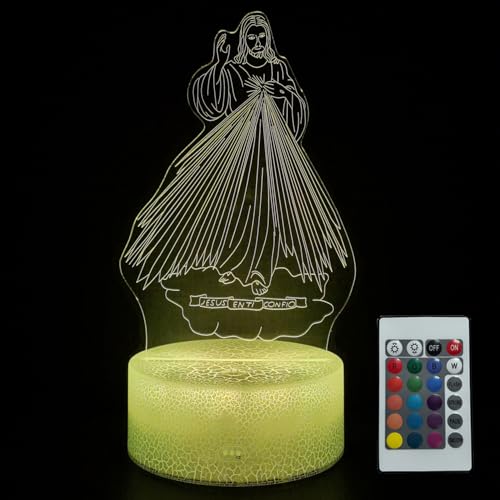 JOCHUI Luz noturna de Jesus 3D, lumin&aacute;ria de mesa com ilus&atilde;o de Jesus Cristo com controle remoto...