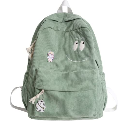 Fuvtory Kawaii Cute Cat Fuzzy Backpack Rucksack Daypack School Teen Girls Children Women (Smile face green)