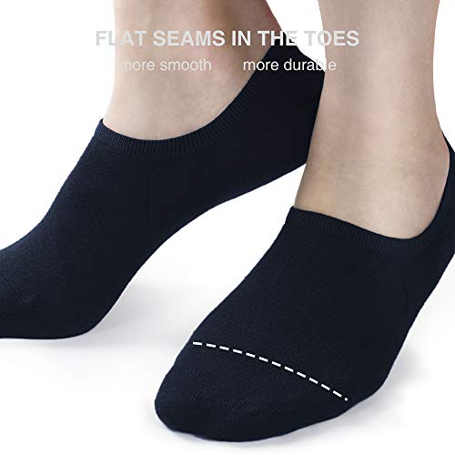 DAVID ARCHY Men's Cotton Ultra Soft Standard No Show Socks Low Cut Style Invisible Sock Heel Grip Non Slip 6 Pack (7-9, Navy Blue-Standard No Show)4