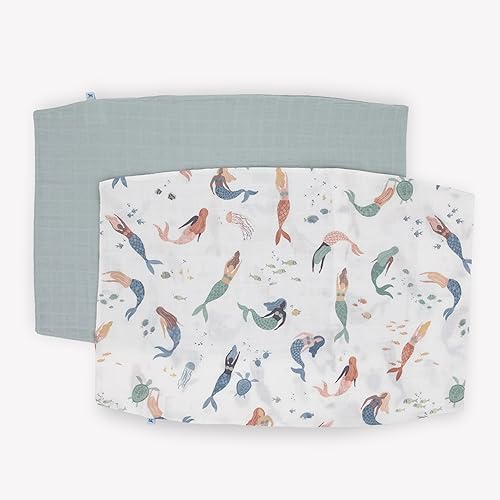 Image of Little Unicorn Standard Pillowcase 2 Pack | Super Soft & Breathable Muslin Fabric | Snug Envelope Closure | for Crib and Toddler Bed (Mermaid Party)