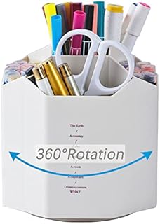 YOSCO 360° Rotating Supply Organiser Desktop Storage Organizer Office Supplies for Pen Holder for Desk Tidy Pencil Cup Pot Pen Holder with 5 Compartments (White)