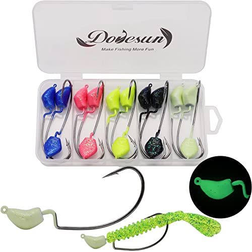 Dovesun Jigköpfe Set Angelhaken Forellen Angeln Häkchen Glühende Jighaken Angelzubehör für Gummiköder Fünf Gewicht 3.5g…