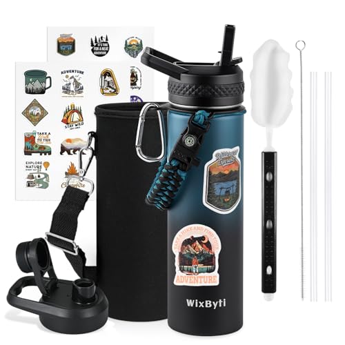 WixByti 20 oz Insulated Water Bottle with Straw, Stainless Steel Water Jug