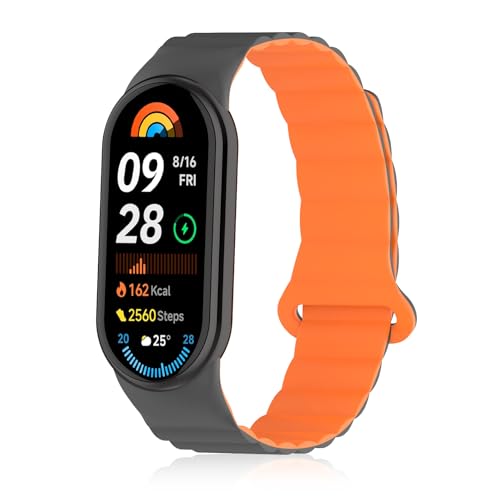 [MokaZii] ���C�o���h Xiaomi Smart Band 10 / Xiaomi Smart Band 9 / 8 �Ή� �ւ��x���g �V���R�[�� �y�� �ʋC�� �ϋv�� �h�� �o���h Mi band 10/9/8 �j�����p - �O���[/�I�����W