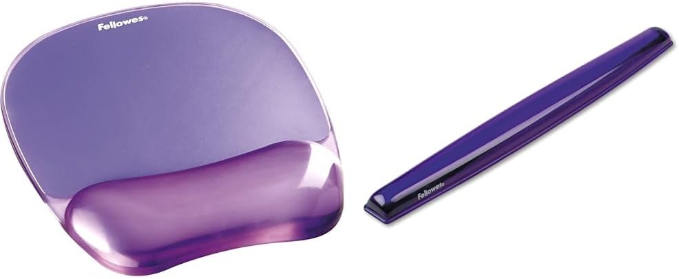 Fellowes Gel Crystal Transparent Mousepad and Wrist Rest - Purple, 9.05" x 7.95" & Gel Crystals Wrist Rest, Purple (91437)