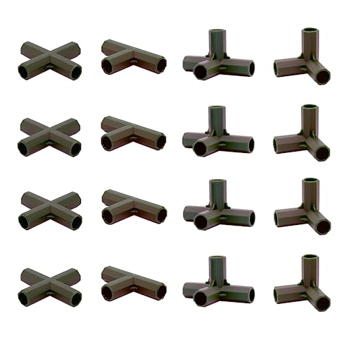 Bykswil 16PCS Fitting 16MM 4 Types Stable Support Heavy Duty Greenhouse Frame Building Connector Black Suitable for Grape Trellis Sunscreen Shed Gardening